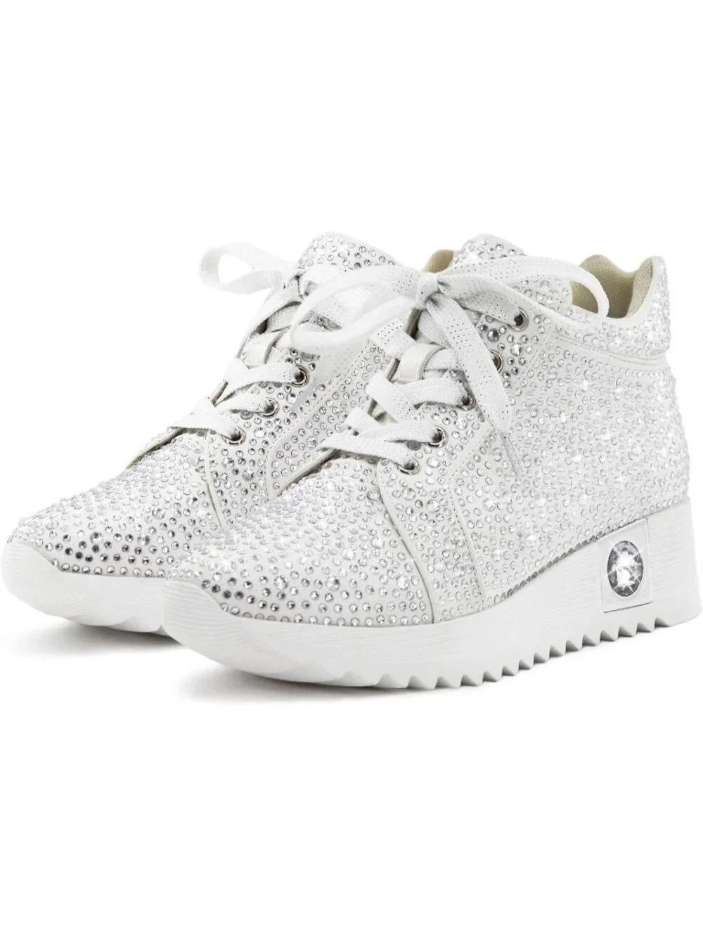 Women's White Glitter Sparkly Rhinestone High Top Trendy Sequin Fashion Sneakers